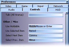 Preferences window, Controls