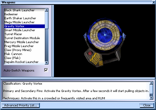 Weapon Priority Window