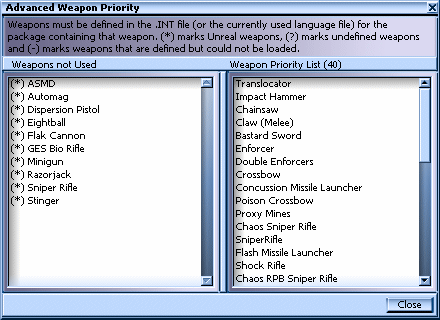 Advanced Weapon Priority Window